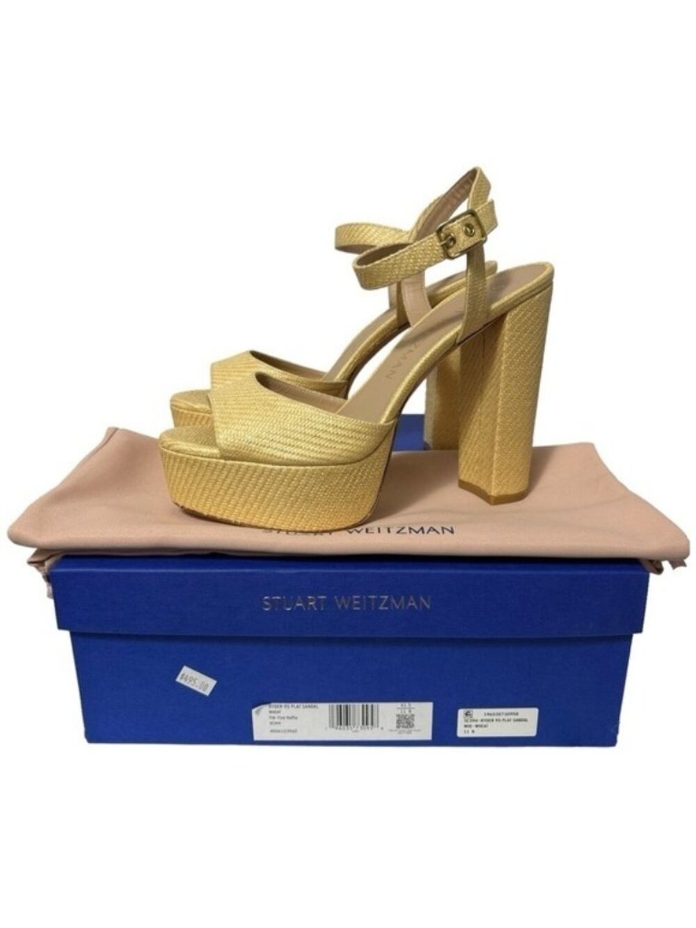 NWT Stuart Weitzman Ryder 95 Platform Sandal Wheat Tan Textured Rafia 11 w/BOX